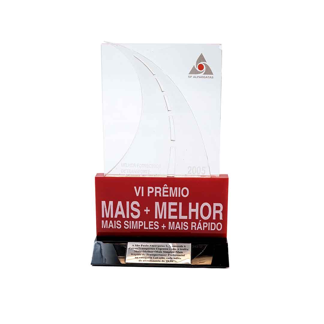 Troféu do prêmio São Paulo Alpargatas recebido pela Patrus